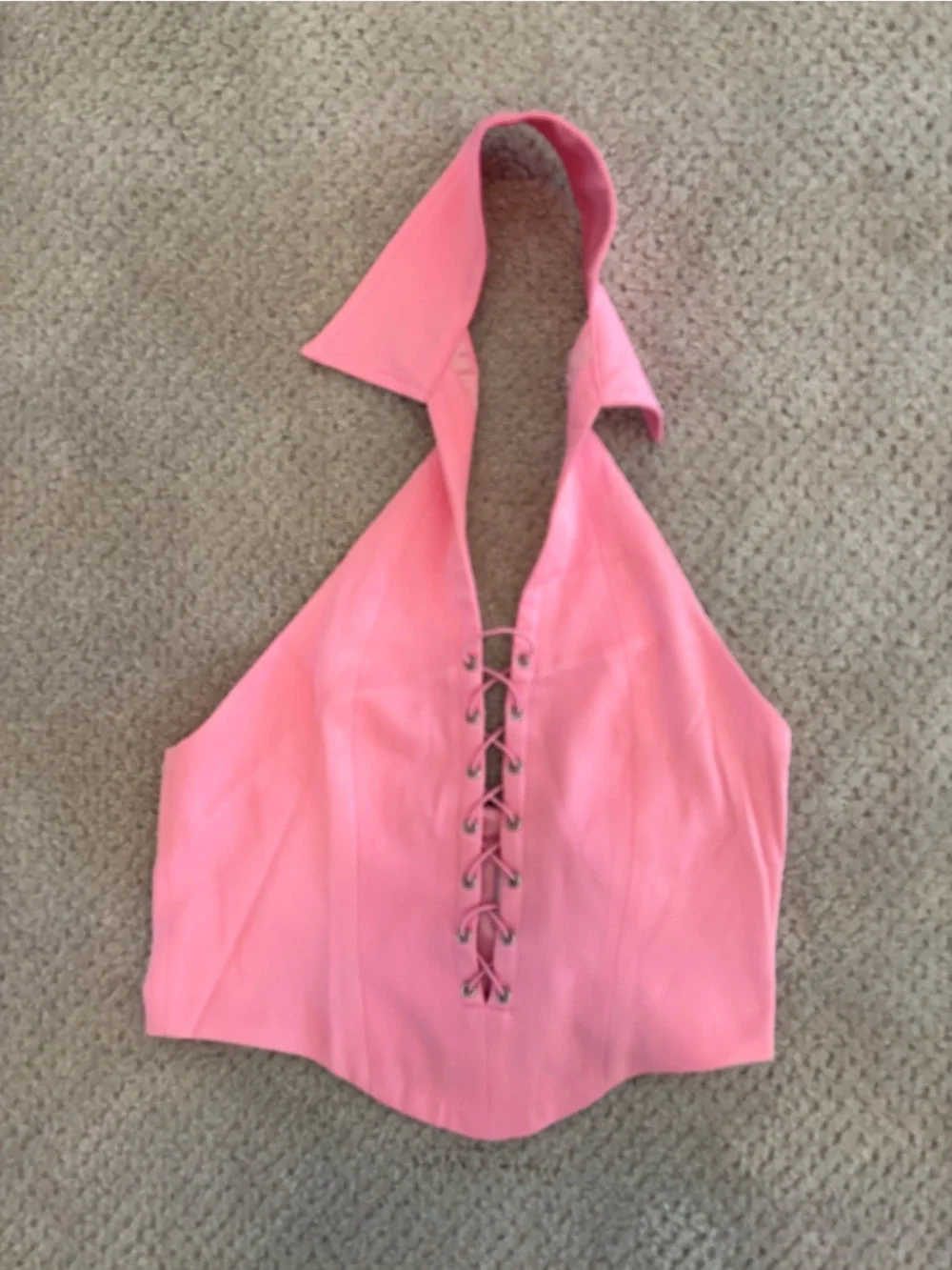 Princess Polly Pink Lace-Up Halter Top Size 4 New - Picture 1 of 4